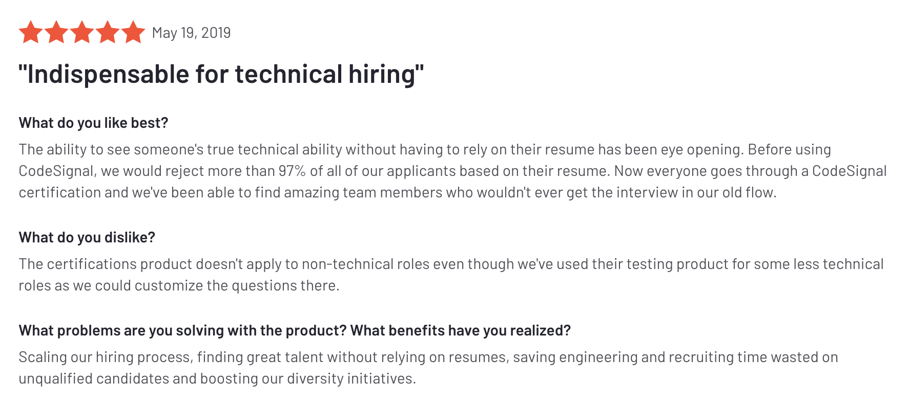 G2 Review - Indispensable for technical hiring