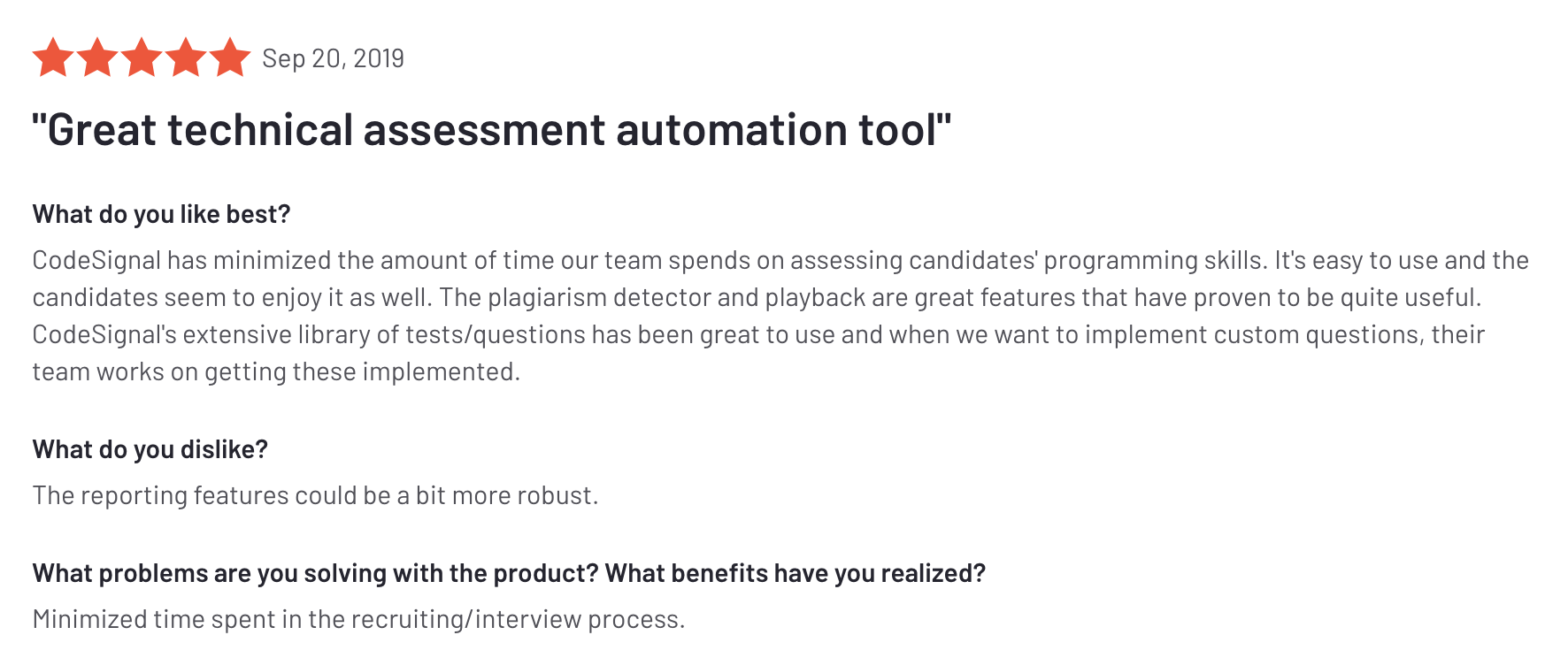 G2 Review - Great technical assessment automation tool